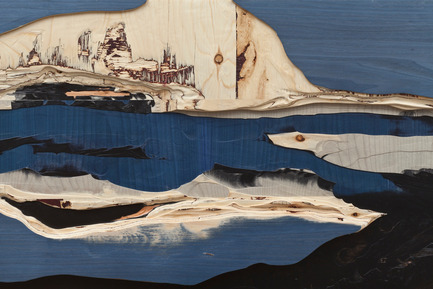 Dossier de presse | 746-04 - Communiqué de presse | L’écho des éléments - Yechel Gagnon - Art - 
L'écho des éléments (detail), 2013 <br>carved custom-made plywood (Spruce, Douglas-fir, bubinga &amp; tinted veneers)
 - Crédit photo : Richard-Max Tremblay