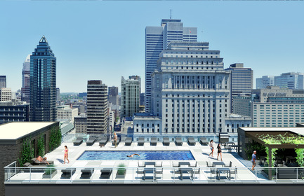 Dossier de presse | 1023-02 - Communiqué de presse | L’exposition biennale Le Montréal du futur® - édition 2016 - Le Montréal du futur - Immobilier - Vue du toit du nouveau projet de condos Le Drummond - Crédit photo : Samcon