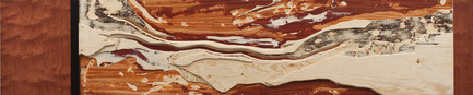 Dossier de presse | 746-04 - Communiqué de presse | L’écho des éléments - Yechel Gagnon - Art - 
L'écho des éléments, 2013<br>carved custom-made plywood (Spruce, tulipwood, bloodwood, bubinga &amp; tinted veneers) 24" x 120" / 61 x 305 cm 
 - Crédit photo : Richard-Max Tremblay