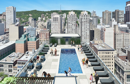Dossier de presse | 1023-02 - Communiqué de presse | L’exposition biennale Le Montréal du futur® - édition 2016 - Le Montréal du futur - Immobilier - Vue du toit du nouveau projet de condos Le Drummond - Crédit photo : Samcon
