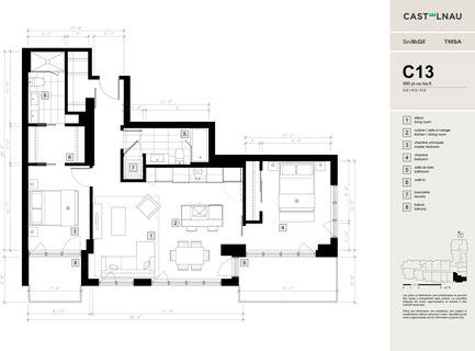 Dossier de presse | 2056-02 - Communiqué de presse | Pelletée de terre Castelnau Phase IV: une construction qui marque la fin d’un chapitre - DevMcGill - Évènement + Exposition - Plan condo type C13 - 2 chambres / 2 salles de bain - Crédit photo : DevMcGill