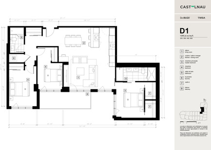 Dossier de presse | 2056-02 - Communiqué de presse | Pelletée de terre Castelnau Phase IV: une construction qui marque la fin d’un chapitre - DevMcGill - Évènement + Exposition - Plan condo type D1 - 3 chambres / 2 salles de bain - Crédit photo : DevMcGill