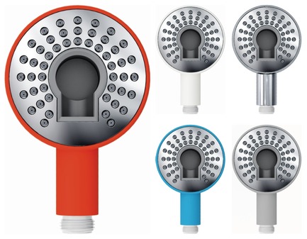 Dossier de presse | 2103-01 - Communiqué de presse | Red Dot Design Award Best of the Best: Special recognition for exceptional quality - Clou - Design d’intérieur résidentiel - Clou - Kaldur handshower in orange, blue, white, silver and chrome - Crédit photo : Clou bv.