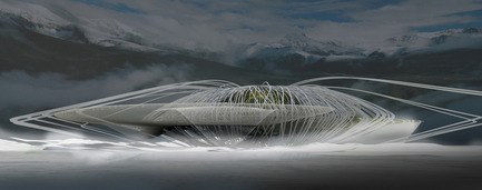 Press kit | 2121-01 - Press release | Artificial SnowCave Emergency Shelter - Margot Krasojević Architects - Commercial Architecture - The composite carbon frame catches the snowdrift using snow as an insulating material. Flexible moving rope structure prevents freezing. - Photo credit: Margot Krasojević