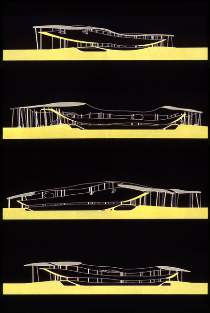 Dossier de presse | 756-12 - Communiqué de presse | Le CCA présenteArchéologie du numérique : complexité et convention - Centre Canadien d’Architecture (CCA) - Évènement + Exposition - Peter Kulka avec Ulrich Königs, Chemnitz Stadium (concours): sections, c. 1995. Documents d’archives Ulrich Koenigs, Centre Canadien d’Architecture, Montréal. <br> - Crédit photo : Don de Ulrich Koenigs. © Peter Kulka et Ulrich Koenigs