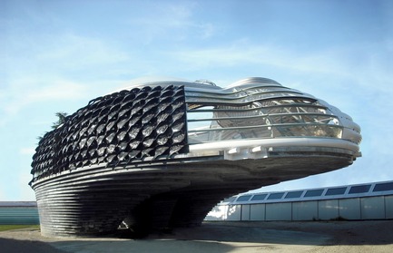 Dossier de presse | 756-12 - Communiqué de presse | Le CCA présenteArchéologie du numérique : complexité et convention - Centre Canadien d’Architecture (CCA) - Évènement + Exposition - Cloud 9, Villa Nurbs: photographie de la façade sud-ouest par Luis Ros, 2009. Documents d’archives Cloud 9, Centre Canadien d’Architecture, Montréal. <br> - Crédit photo : Don de Enric Ruiz Geli. © Enric Ruiz Geli/Cloud 9