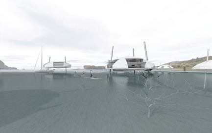 Dossier de presse | 1891-03 - Communiqué de presse | Tidal House - Terry & Terry Architecture - Architecture résidentielle - dwellings in a cluster over a flooded valley - Crédit photo : Terry.Terry Architecture