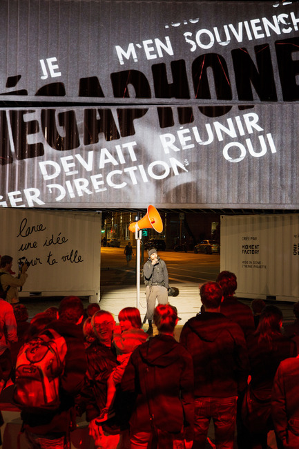 Press kit | 583-06 - Press release | Mégaphone : an interactive installation that comes alive at the sound of citizens ideas - Quartier des spectacles partnership - Event + Exhibition - Photo credit: Moment Factory