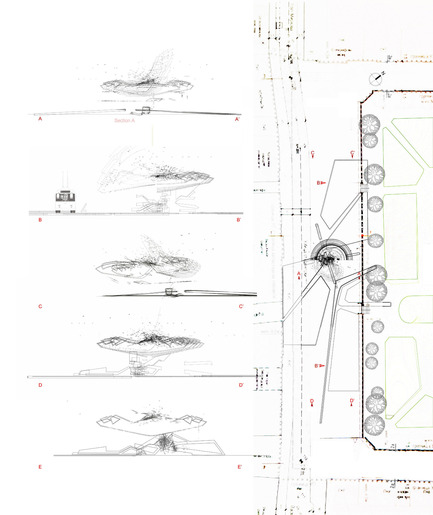 Press kit | 2121-02 - Press release | Piezoelectric Trolleybus Gardens - Margot Krasojević Architects - Industrial Architecture - series of section and plan - Photo credit: Margot Krasojević