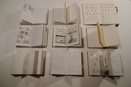 Press kit | 748-28 - Press release | Fall 2016 at the UQAM Centre de Design - Centre de design de l'UQAM - Event + Exhibition - Le tout et la partie<br>Michèle Lemieux, from drawing to animation<br><br>Sketchbooks<br> - Photo credit: Michèle Lemieux