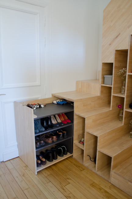 Dossier de presse | 2180-01 - Communiqué de presse | Un grand PETIT nid - Mickaël Martins Afonso & L'atelier miel - Design d’intérieur résidentiel - Caisson dans escalier<br> - Crédit photo : Mickaël Martins Afonso