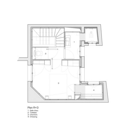 Dossier de presse | 2180-01 - Communiqué de presse | Un grand PETIT nid - Mickaël Martins Afonso & L'atelier miel - Design d’intérieur résidentiel - Plan R+3<br> - Crédit photo : Mickaël Martins Afonso &amp; L'atelier miel