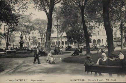 Dossier de presse | 2191-01 - Communiqué de presse | Mise en valeur du square Viger : paysage hybride ancré dans son patrimoine bâti et artistique - Ville de Montréal et NIPPAYSAGE - Architecture de paysage -   Square Viger, Montreal, QC, vers 1907, Neurdein Frères<br>(ilot Théberge)    - Crédit photo : Don de M. Stanley G. Triggs, MP-0000.840.6<br>© Musée McCord