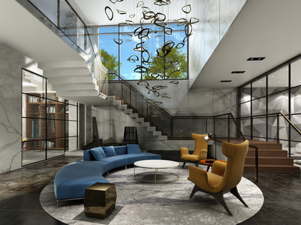 Dossier de presse | 2066-02 - Communiqué de presse | II BY IV DESIGN | The Epitome of Silent Luxury - II BY IV DESIGN - Design urbain - Aqualina at Bayside_Lower Lobby - Crédit photo : Aareas Interactive Inc.