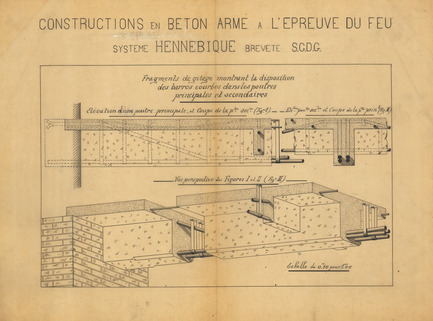 Dossier de presse | 1073-03 - Communiqué de presse | The Form of Form - Fourth Edition of Lisbon Architecture Triennale - Lisbon Architecture Triennale - Évènement + Exposition - Bétons Armés Hennebique, Perspective view, plans, section and details for a wool mill, Tourcoing, 1897<br> - Crédit photo :  © CNAM/SIAF/Cité de l'architecture et du patrimoine/Archive d’architecture du XX ème siècle<br> 