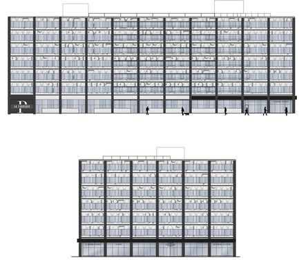 Dossier de presse | 1081-01 - Communiqué de presse | La Fabrique 125 inaugure la nouvelle vocation résidentielle du quartier Chabanel - Humà design + architecture - Immobilier - Élévations des façades intégrant le concept d’adressage - Crédit photo : Huma Design