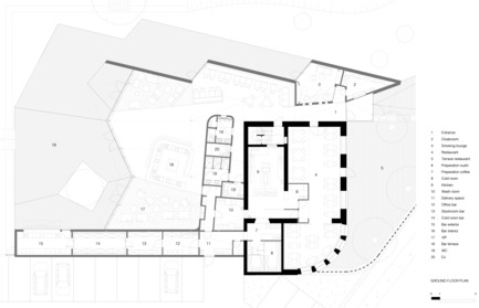 Dossier de presse | 1018-03 - Communiqué de presse | Boos Beach Club Restaurant - Metaform architects - Architecture commerciale - Ground floor plan - Crédit photo :  Metaform architects 