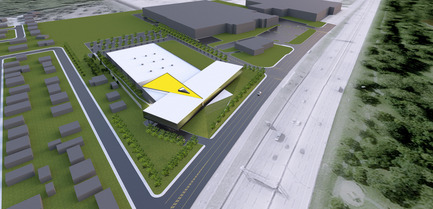 Press kit | 865-21 - Press release | Lemay to Design New Lumenpulse Head Office: A Window on the St. Lawrence River - Lemay - Commercial Architecture - Aerial view&nbsp;– Urban Integration - Photo credit: Lemay