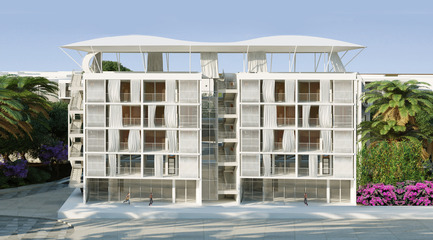 Dossier de presse | 1136-04 - Communiqué de presse | Social Housing "Colline aux Oliviers" - Philippe Barriere Collective (PB+Co) - Immobilier -         Social Housing Unit with Cultural Center on the ground floor and on the roof top - Crédit photo :         Abderhrrahman Ezzine