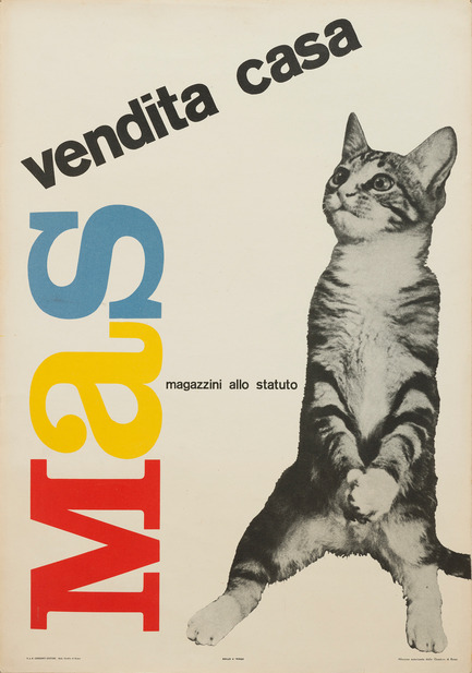 Dossier de presse | 748-30 - Communiqué de presse | Voyage dans l’univers du designer graphique italien Heinz Waibl au Centre de design de l’UQAM - Centre de design de l'UQAM - Évènement + Exposition - Locandina “Vendita Casa MaS”<br>per i Magazzini allo Statuto MaS&nbsp;<br>1958 - Crédit photo : 1961<br>stampa offset su carta&nbsp;<br>50 x 35 cm