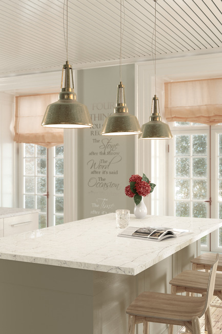 Dossier de presse | 2349-01 - Communiqué de presse | Silestone Unveils Eternal Collection with new N-Boost Technology - Cosentino - Produit - Pearl Jasmine takes the movement and sophistication of White Macaubas marble with linear veining, and captures it in durable quartz.<br>   - Crédit photo : Cosentino