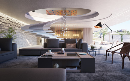 Dossier de presse | 2265-01 - Communiqué de presse | Superhouse 00/30 - Superhouse Property Group Ltd. - Architecture résidentielle - The spiral staircase and living area - Crédit photo : The Boundary