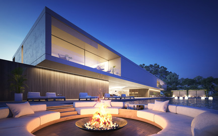 Dossier de presse | 2265-01 - Communiqué de presse | Superhouse 00/30 - Superhouse Property Group Ltd. - Architecture résidentielle - View to the house from the sunken pool firepit - Crédit photo : The Boundary