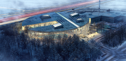 Dossier de presse | 752-04 - Communiqué de presse | Le consortiumNFOE/ HCMAremporte le concours du Complexe Aquatique de Laval - Consortium NFOE/ HCMA - Architecture institutionnelle - Vue aérienne<span></span> - Crédit photo : Ville de Laval
