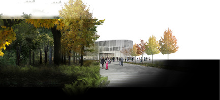 Dossier de presse | 752-04 - Communiqué de presse | Le consortiumNFOE/ HCMAremporte le concours du Complexe Aquatique de Laval - Consortium NFOE/ HCMA - Architecture institutionnelle - Vue extérieure - entrée - Crédit photo : Ville de Laval
