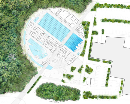 Dossier de presse | 752-04 - Communiqué de presse | Le consortiumNFOE/ HCMAremporte le concours du Complexe Aquatique de Laval - Consortium NFOE/ HCMA - Architecture institutionnelle - Plan du rez-de-chaussée - Crédit photo : Ville de Laval