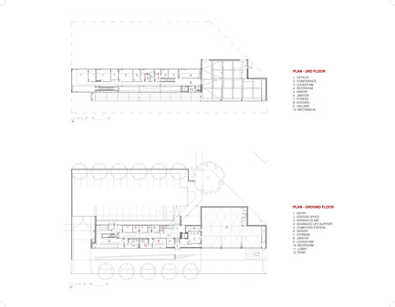 Dossier de presse | 2322-01 - Communiqué de presse | Restless Response: Emergency Medical Station 50 at Queens Hospital - Dean/Wolf Architects - Architecture institutionnelle - Plans, Second and First Floor - Crédit photo : © Dean/Wolf Architects<br>