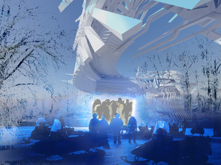 Press kit | 2121-05 - Press release | Photovoltaic Ice Skating Rink - Margot Krasojević Architects - Commercial Architecture - Photovoltaic projector, cinema screening onto ice rink envelope - Photo credit: Margot Krasojević