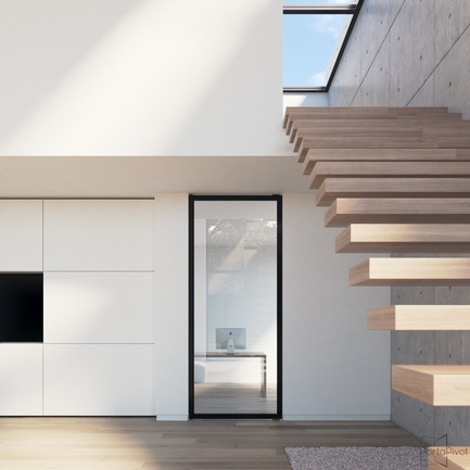 Dossier de presse | 2163-02 - Communiqué de presse | Portapivot reçoit un iF Design Award pour une charnière pivotante novatrice - Portapivot - Produit - Portapivot 6530 glass and black anodized aluminium pivot door - Crédit photo : Portapivot