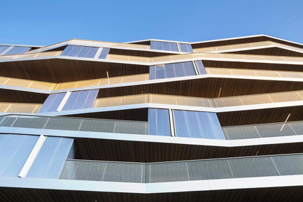 Press kit | 2372-01 - Press release | Résidence de l'Aqueduc in Gentilly / France - Daquin & Ferrière Architecture - Residential Architecture -  Residence de l'Aqueduc - Gentilly / France <br>DAQUIN &amp; FERRIERE ARCHITECTURE  <br>Zoom on West facade - Geometric folding<br> - Photo credit: Hervé Abbadie