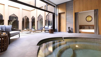 Dossier de presse | 2177-02 - Communiqué de presse | Un architecte français conçoit le plus haut resort de luxe du Moyen Orient :Anantara JabalAkhdar - Atelier Pod - Art de vivre - Spa Male Relaxation Area&nbsp; - Crédit photo : Anantara Jabal Akhdar