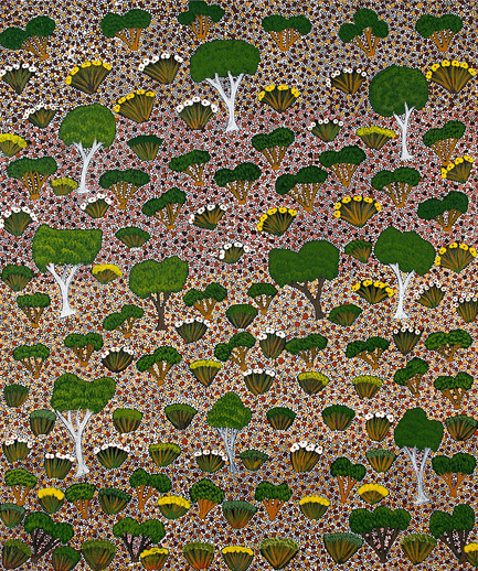 Press kit | 2399-01 - Press release | My Country: Design With Origin - Bay Gallery Home - Residential Interior Design - Bay Gallery Home, My Country GREEN wallpaper, detail. From an original Australian Aboriginal artwork. - Photo credit: Bay Gallery Home<br>