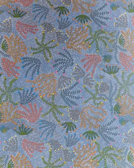 Press kit | 2399-01 - Press release | My Country: Design With Origin - Bay Gallery Home - Residential Interior Design - Bay Gallery Home, My Country BLUE wallpaper, detail. From an original Australian Aboriginal artwork. - Photo credit: Bay Gallery Home