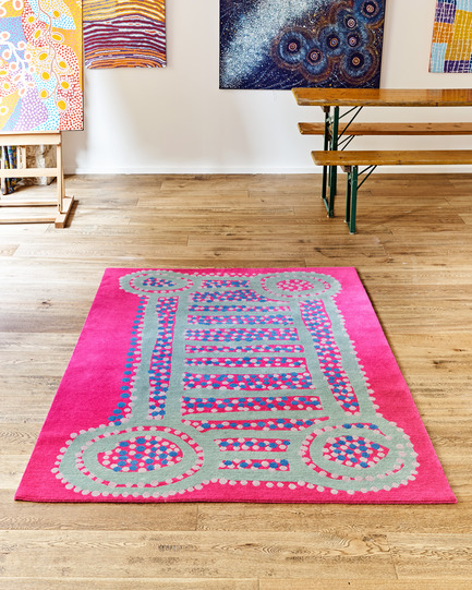 Press kit | 2399-01 - Press release | My Country: Design With Origin - Bay Gallery Home - Residential Interior Design - Bay Gallery Home, My Country Shorty Water Dreaming 100% Goodweave rug, in situ. Made from an original Australian Aboriginal artwork. - Photo credit: Bay Gallery Home
