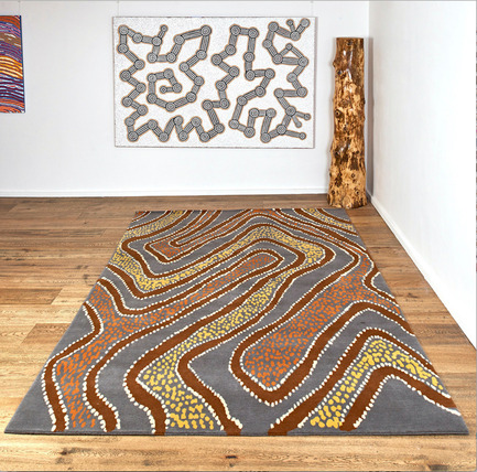 Press kit | 2399-01 - Press release | My Country: Design With Origin - Bay Gallery Home - Residential Interior Design - Bay Gallery Home, My Country Puyurru Water Dreaming 100% Goodweave rug, in situ. Made from an original Australian Aboriginal artwork. - Photo credit: Bay Gallery Home