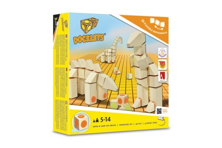 Dossier de presse | 2450-01 - Communiqué de presse | DOCKLETS - Innovative Hook and Loop Toy Bricks for Agile 3D Constructions - TPPD / Thade Precht Playful Design - Produit - DOCKLETS Dinosaurs Set - Crédit photo : TPPD / Thade Precht Playful Design