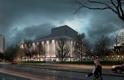 Dossier de presse | 865-24 - Communiqué de presse | Préservation du patrimoine moderne:le Grand Théâtre de Québec s’offre un nouvel écrin de verre signé Lemay et Atelier 21 - Consortium Lemay et Atelier 21 - Architecture institutionnelle -  Vue depuis le boulevard René-Lévesque  - Crédit photo :   Lemay et Atelier 21  