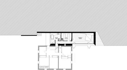 Dossier de presse | 2433-01 - Communiqué de presse | Maison SPE - ELLENA MEHL Architectes - Architecture résidentielle -  Plan de l'extension - étage principal. - Crédit photo : ELLENA MEHL ARCHITECTES