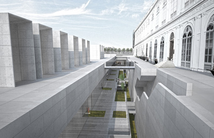Dossier de presse | 2551-01 - Communiqué de presse | The Lima Art Museum New Contemporary Art Wing - AYBARS ASCI, Efficiency Lab for Architecture PLLC - Art - View Looking towards Sunken Plaza - Crédit photo : Efficiency Lab for Architecture PLLC