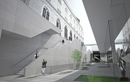 Dossier de presse | 2551-01 - Communiqué de presse | The Lima Art Museum New Contemporary Art Wing - AYBARS ASCI, Efficiency Lab for Architecture PLLC - Art - View from Sunken Plaza - Crédit photo : Efficiency Lab for Architecture PLLC
