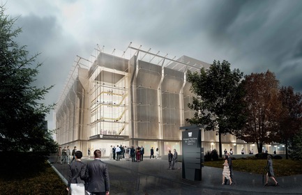 Dossier de presse | 865-24 - Communiqué de presse | Préservation du patrimoine moderne:le Grand Théâtre de Québec s’offre un nouvel écrin de verre signé Lemay et Atelier 21 - Consortium Lemay et Atelier 21 - Architecture institutionnelle - Entrée principale vue de nuit depuis le boulevard René-Lévesque - Crédit photo : Lemay et Atelier 21