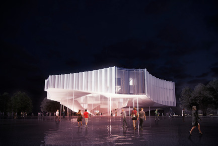 Press kit | 2528-01 - Press release | Circus Conservatory - Howeler + Yoon Architecture - Institutional Architecture - Perspective - Exterior Night - Photo credit: Courtesy of Höweler + Yoon Architecture