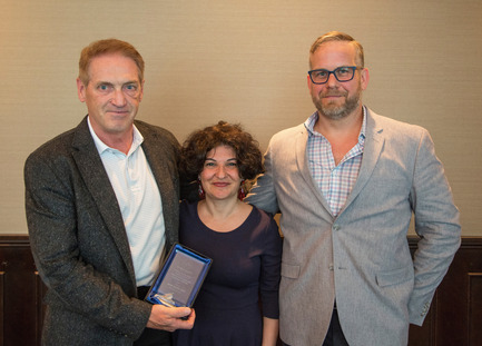 Press kit | 1615-04 - Press release | IESBC Announces the 2017 'Vision Award' Recipients - IESBC - Lighting Design -   Michael Graham (LH), Ellie Niakan (Middle), &amp; James Holtrop (RH - IESBC board member) <br>   - Photo credit: Michael Young<br>