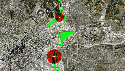 Dossier de presse | 2266-02 - Communiqué de presse | MetropolitanmomentuM Unveils Two Projects that Reimage the Los Angeles River - MetropolitanmomentuM - Architecture de paysage - Aerial LA - Crédit photo : MetropolitanmomentuM