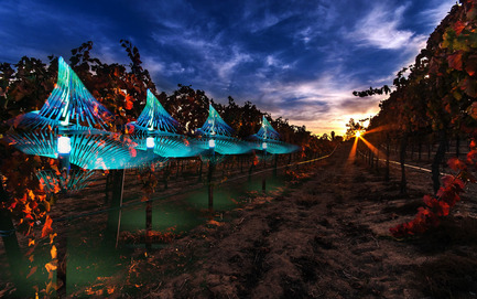 Press kit | 2121-06 - Press release | Seismic Electromagnetic Induction LED - Margot Krasojević Architects - Lighting Design - Seismic LED in vineyard context - Photo credit: Margot Krasojević
