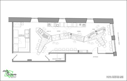 Dossier de presse | 760-14 - Communiqué de presse | Aloha Espresso Bar :Café pour mordus de saveurs nouvelles et d’histoire - Jean de Lessard, Designers Créatifs - Design d’intérieur commercial - Plan - Crédit photo : Jean de Lessard Designers Créatifs